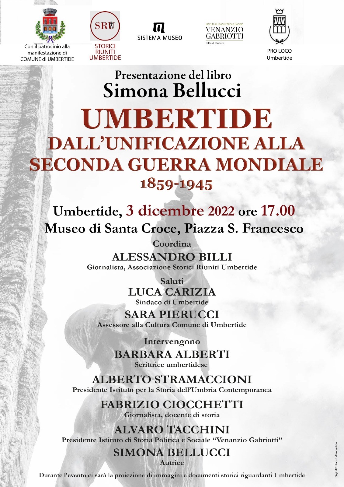 Il 3 dicembre a Santa Croce la presentazione del libro “Umbertide dall’Unificazione alla Seconda Guerra Mondiale”